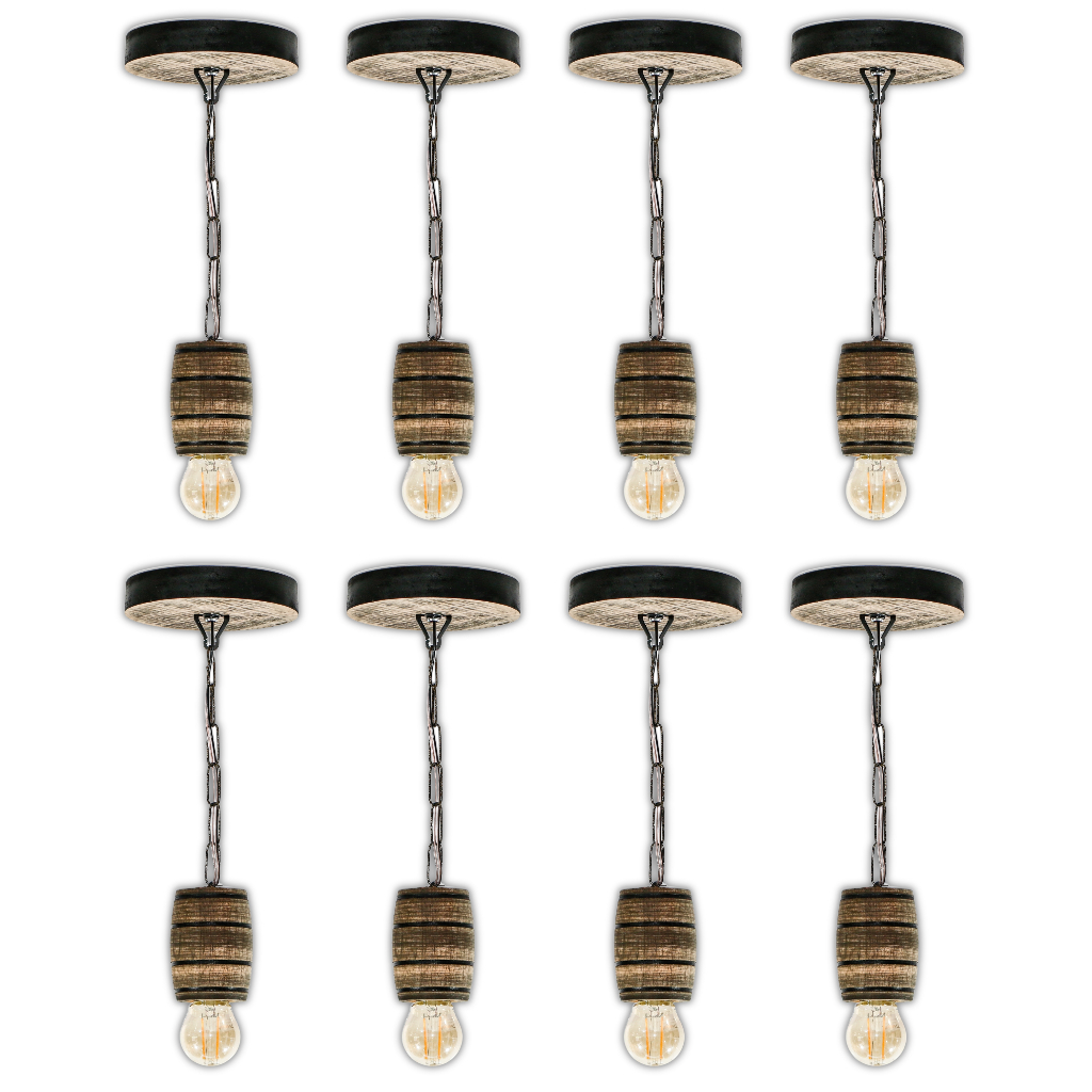 Kit 8 Luminária Pendente Lustre Rústico Vintage Colonial em Madeira Maciça Modelo Barril - Rústico