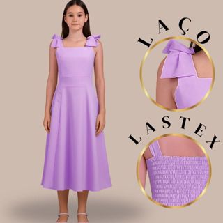 Vestido Infantil Midi com Laço – Elegância e Conforto dos 6 aos 14 Anos em Oferta na Shopee