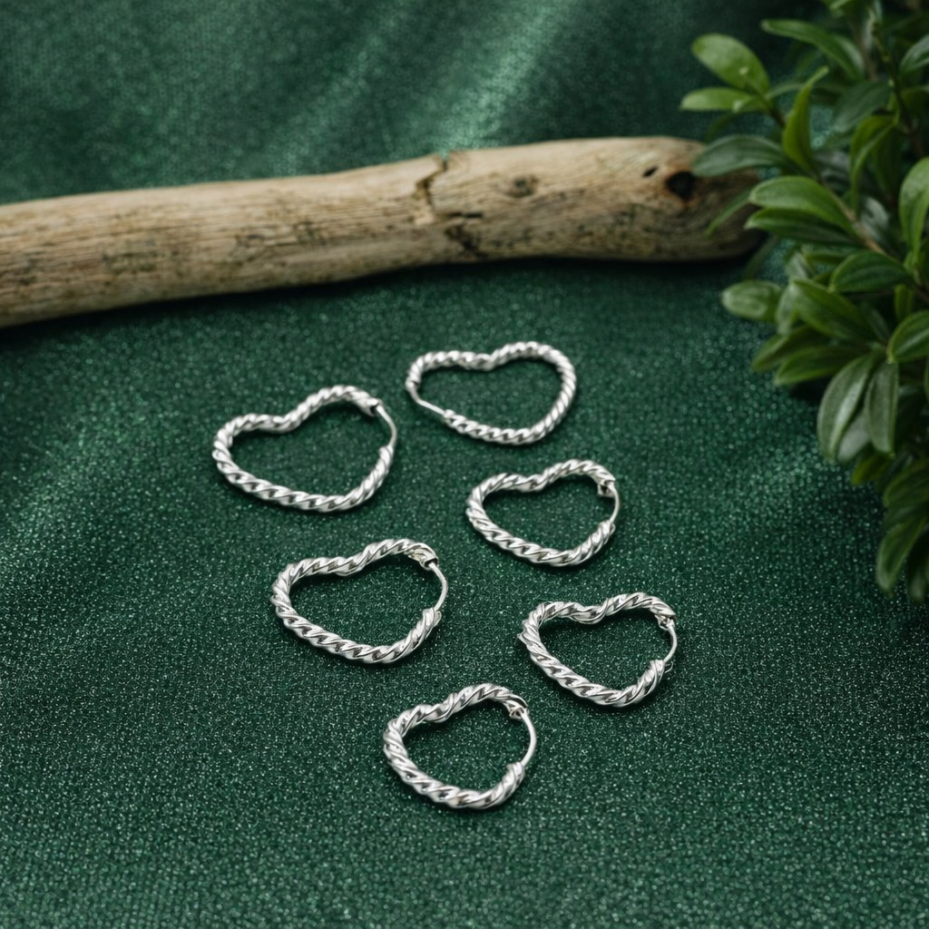 Trio De Brincos Prata 925 Legítima Argola Coração em Oferta na Shopee