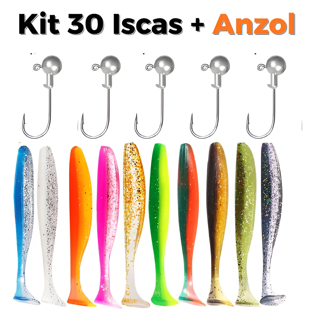 Isca Artificial Shad 5,5cm Soft Peixinho Silicone Com Jig Head Inox Pesca Praia Barranco Embarcado