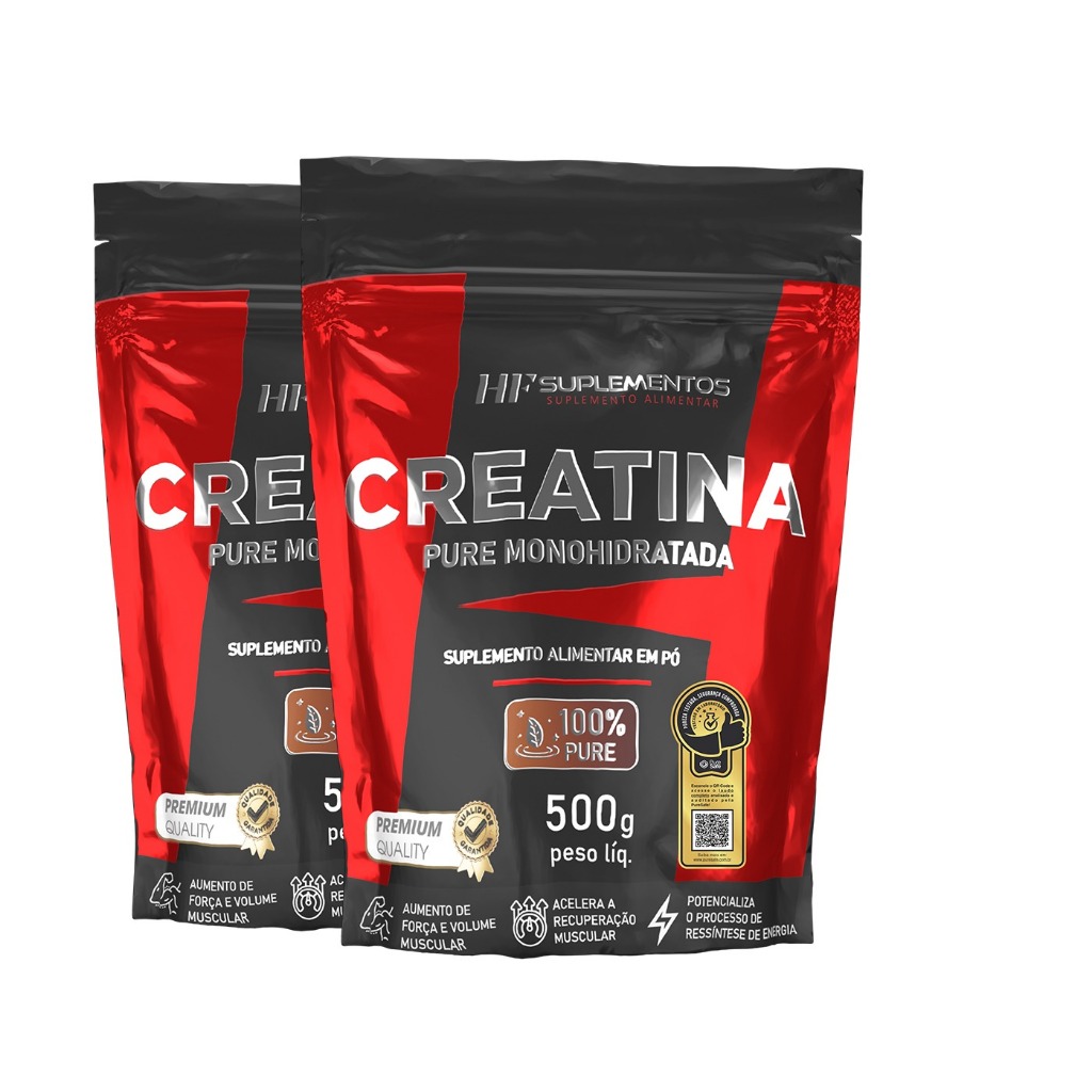 2x CREATINA MONOHIDRATADA 100% PURA 500G HF SUPLEMENTOS