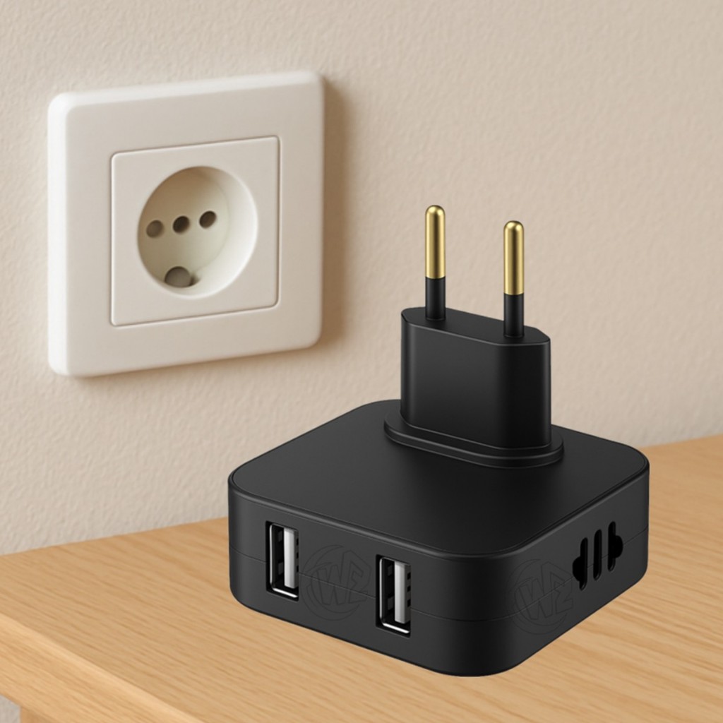 Tomada 4 em 1 Adaptador Benjamin Dobrável Carregador com Duplo USB 10A