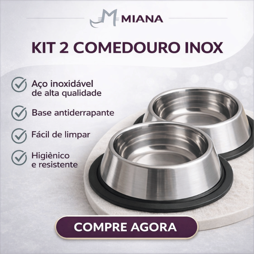 Kit 2 Comedouro Inox Cães Gatos Antiderrapante Fácil Limpeza Alimentação Pote Tigela Ração Pet