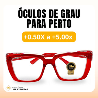 Óculos Quadrado Marília Grau +0,50 a +5,00 Feminino Leitura Hipermetropia Vermelho Transparente em Oferta na Shopee