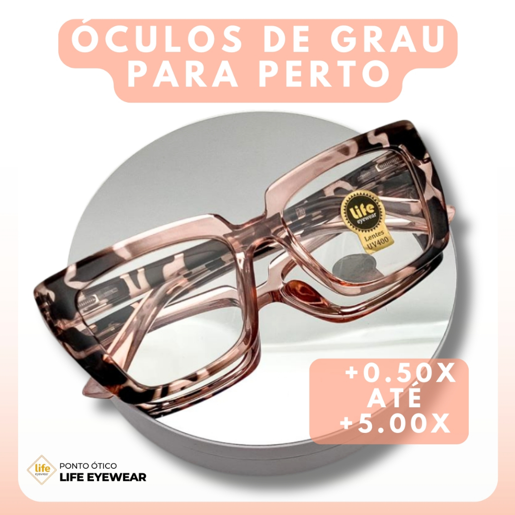Óculos Quadrado Marília Grau +0,50 a +5,00 Feminino Leitura Hipermetropia Várias Cores em Oferta na Shopee