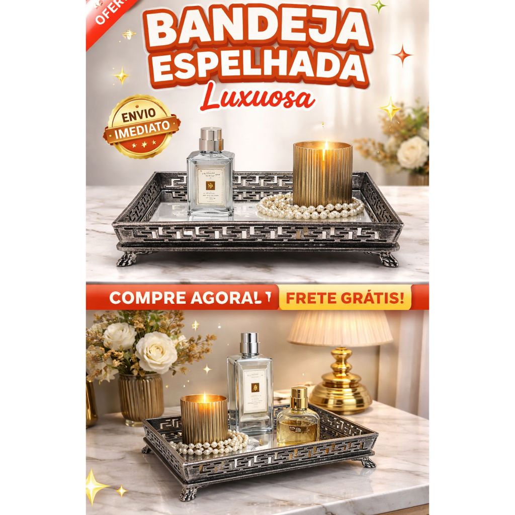Bandeja Decorativa Espelhada Decoração De Luxo Lavabo Sala Escritório