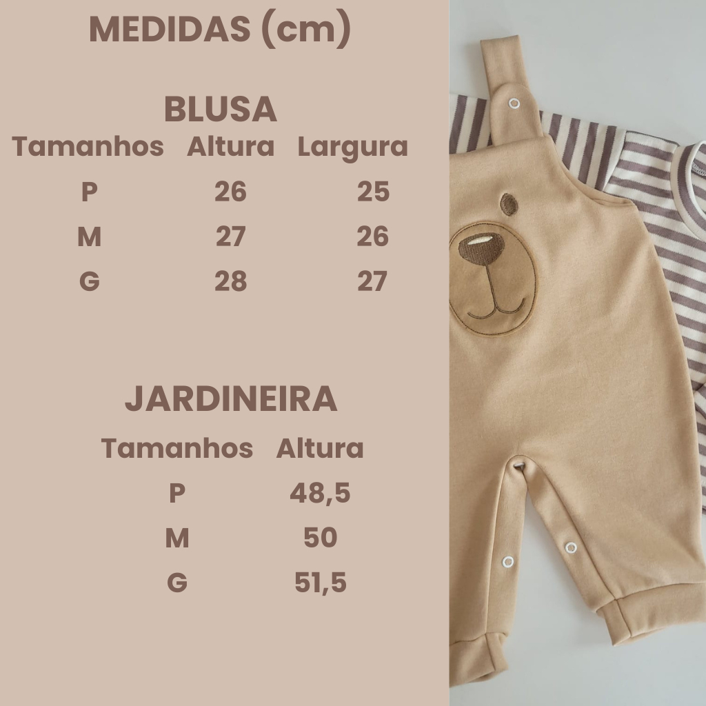 Conjunto para Bebê Menino Jardineira + Camiseta Longa Bordada Listras Inverno Algodão — imagem 2 de 2