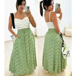 👉 Saia Longa Estampada Floral Feminina – Modelo Elegante | Tamanho Único em Oferta na Shopee