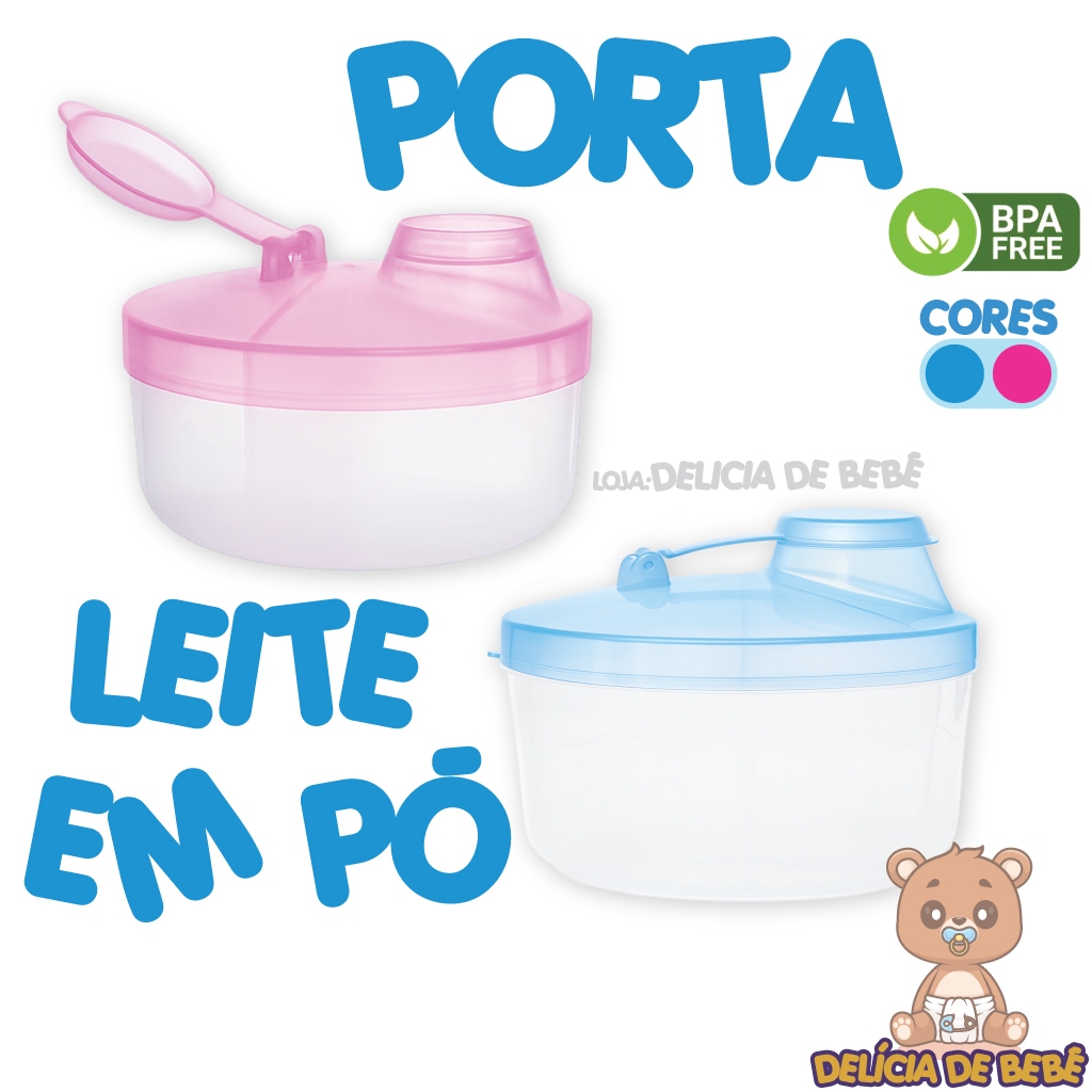 Porta Leite em Pó Para Bebê 3 Divisórias 150ml com dosador Livre Bpa - Porta Whey
