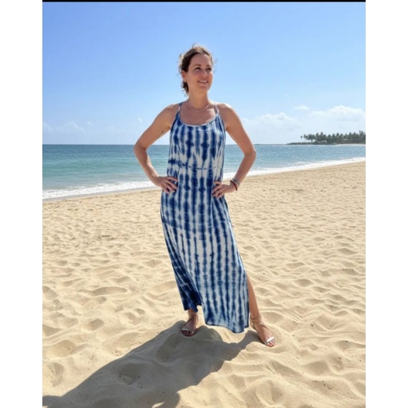 Vestido indiano tyde dye tamanho único com fenda importados