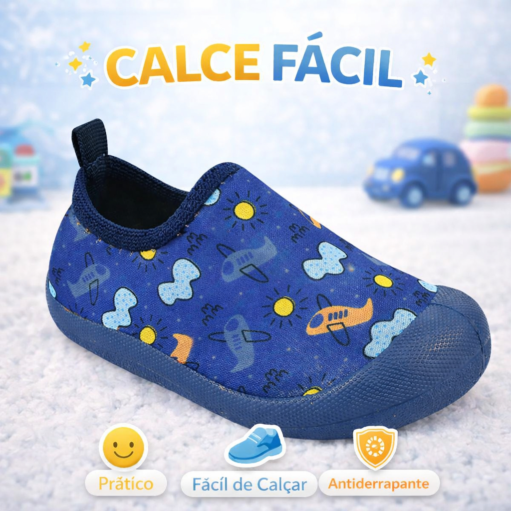 Tênis Infantil Calce Fácil Menino Estampado Solado Emborrachado Antiderrapante Tênis Meia