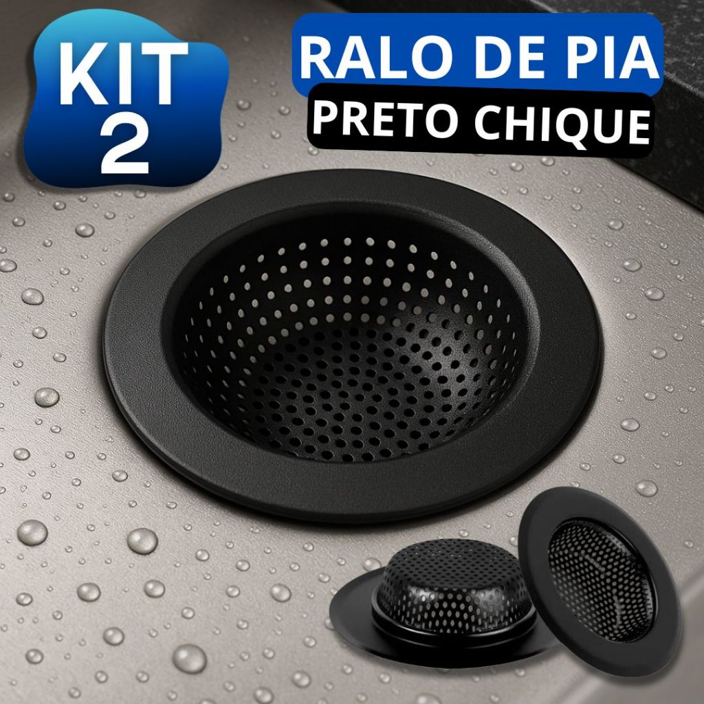Kit 02 Ralos Preto 9cm Aço Inox Premium Para Pia Casa Cozinha Chique
