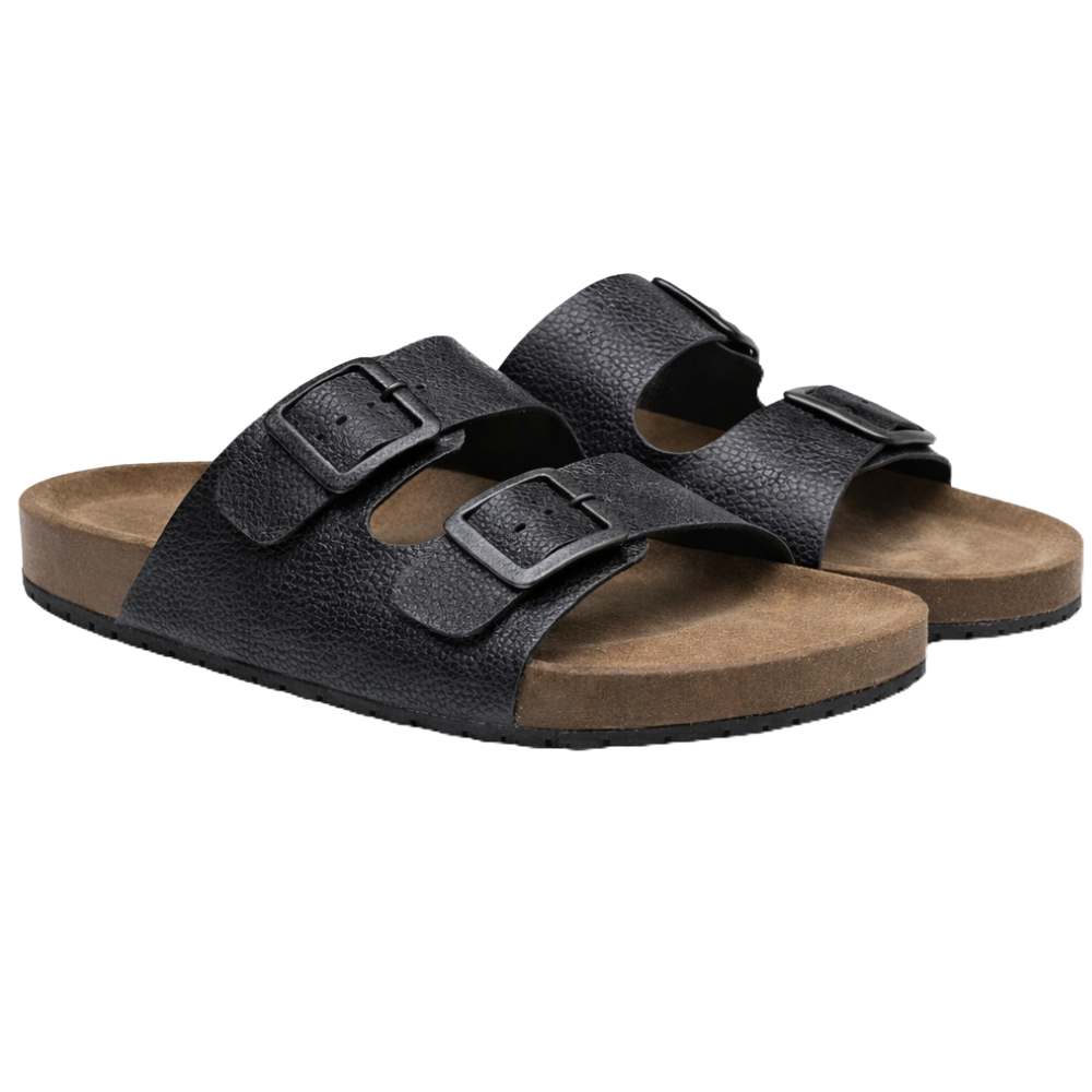 Sandália Chinelo Masculino Em Couro Feito a Mão New Birken Preto
