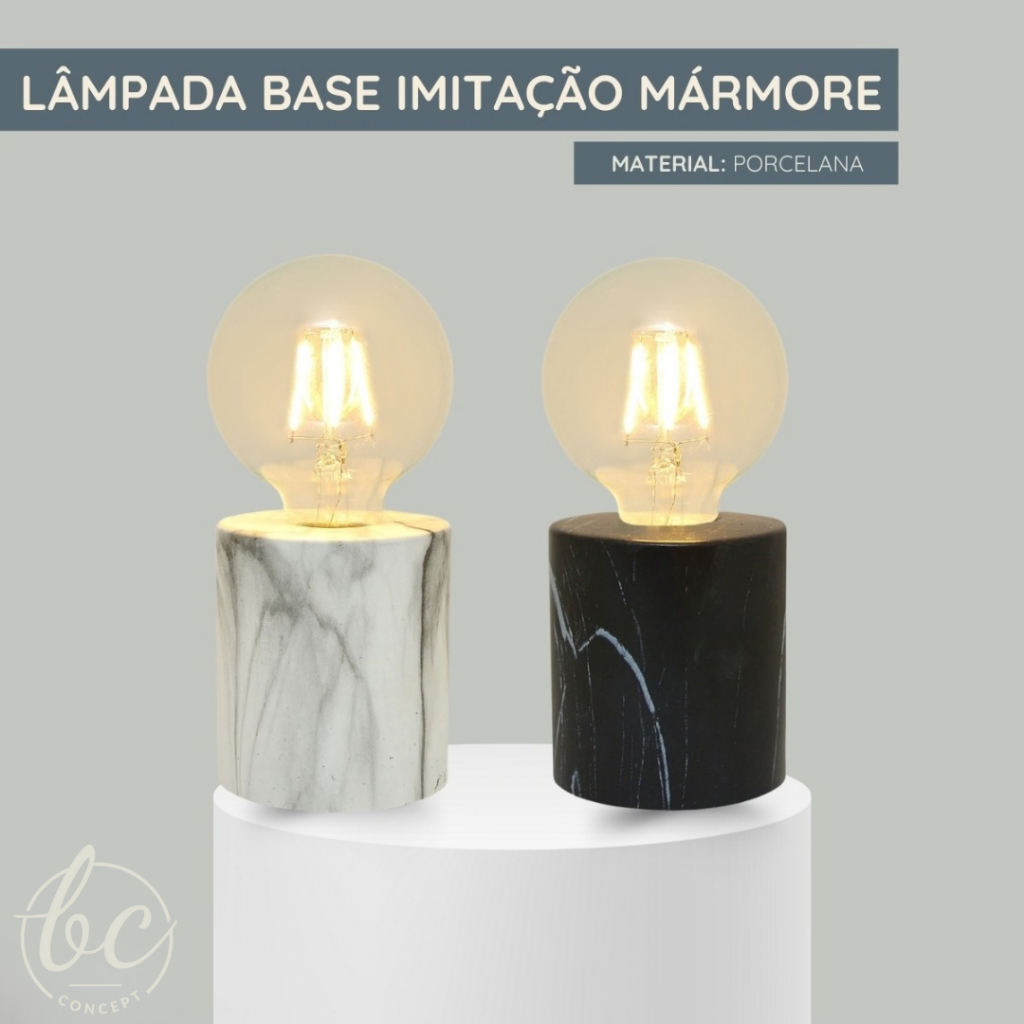 Lâmpada Decorativa Base Marmore Porcelana Abajur Moderno Sala Quarto Estante Aparador