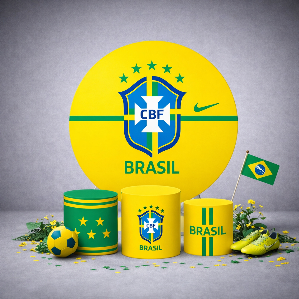 Kit Decorativo Painel Redondo + Trio de Cilindros Times Seleção Brasileira Copa Do Mundo Hexa 2026 em Oferta na Shopee