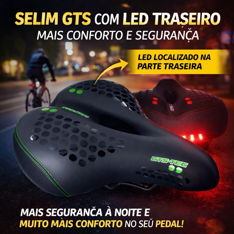 Banco Selim Gts Light CONFORTÁVEL Vazado Com Sinalizador Led para bike