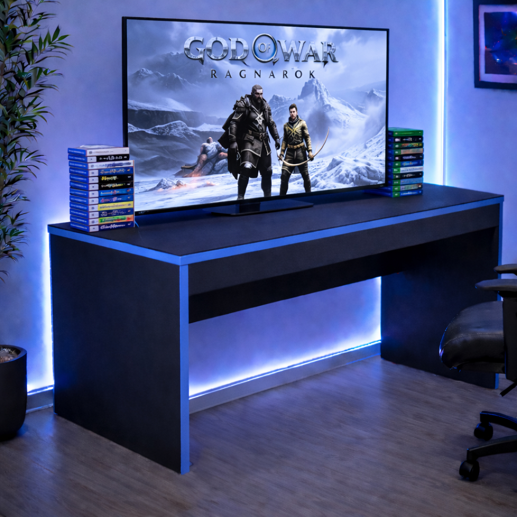 Mesa Gamer Azul Escrivaninha para Jogos e Estudo Suporte de TV para quarto