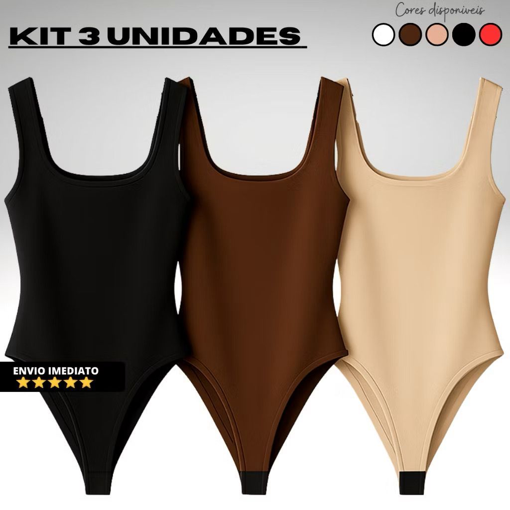 Kit 3 QUADRADO Body Feminino Decote Quadrado Manga Curta Tecido Suplex Moda Verão Tendência