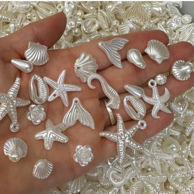 kit 100pçs Entremeios e Pingentes bichos do mar em Abs Perolado em Oferta na Shopee