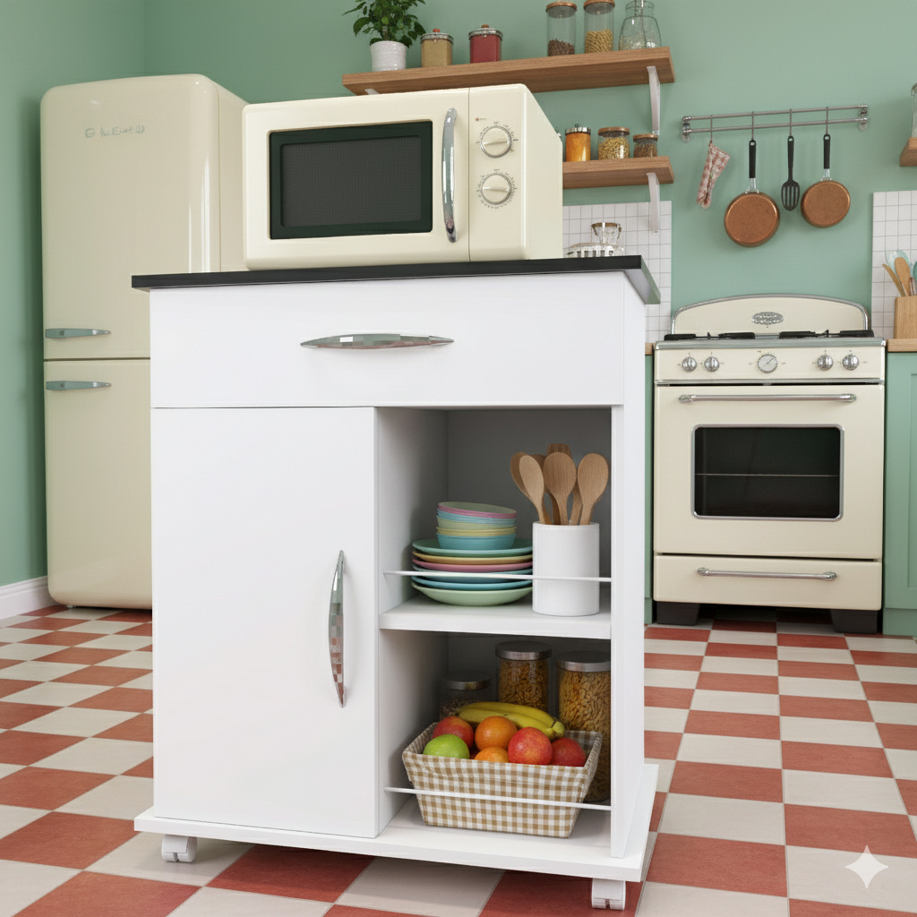 QUEIMA ESTOQUE - Armário Fruteira de Cozinha com 2 Prateleiras Organizadoras, 1 Porta, 1 Gaveta e Rodízios