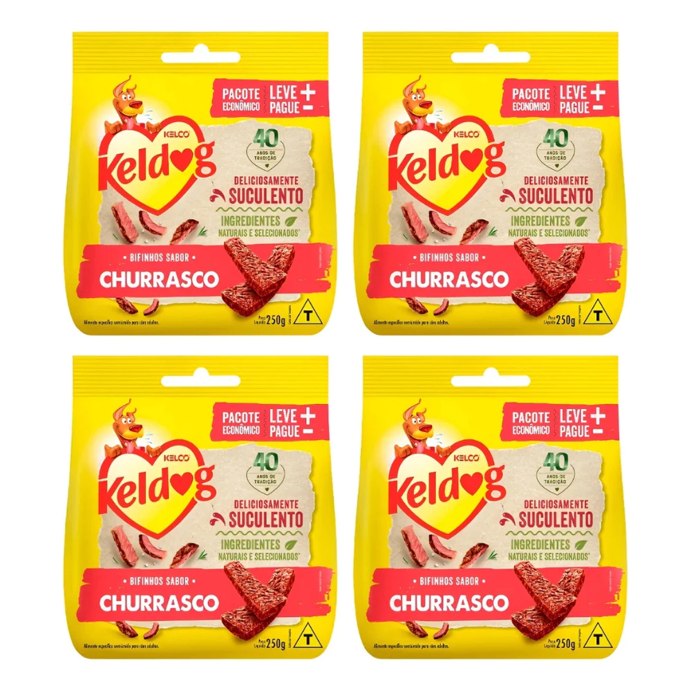 Kit 4 Petisco Keldog Bifinho Criadores Churrasco Cães 250g