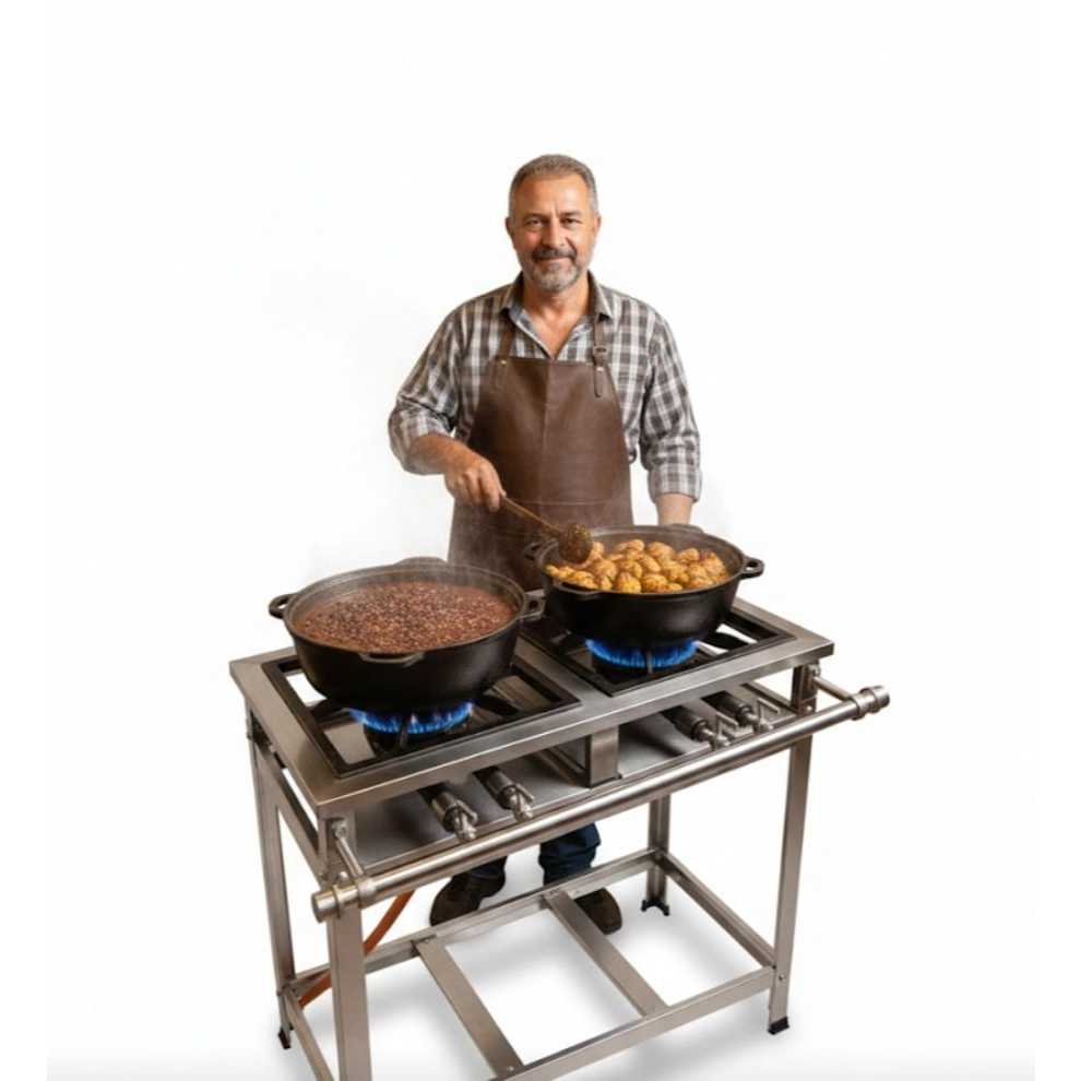 Fogão Cozinha Industrial Inox 2 Bocas Com 2 Queimadores Duplos De Baixa Pressão Cor Prateado À Gás