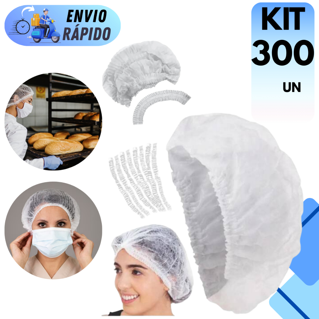KIT 100 A 300 UNIDADES TOUCAS SANFONADA DESCARTAVEL DE TNT BRANCA  MULTIUSO PARA ESTETICA COZINHA MANICURE HOSPITAL