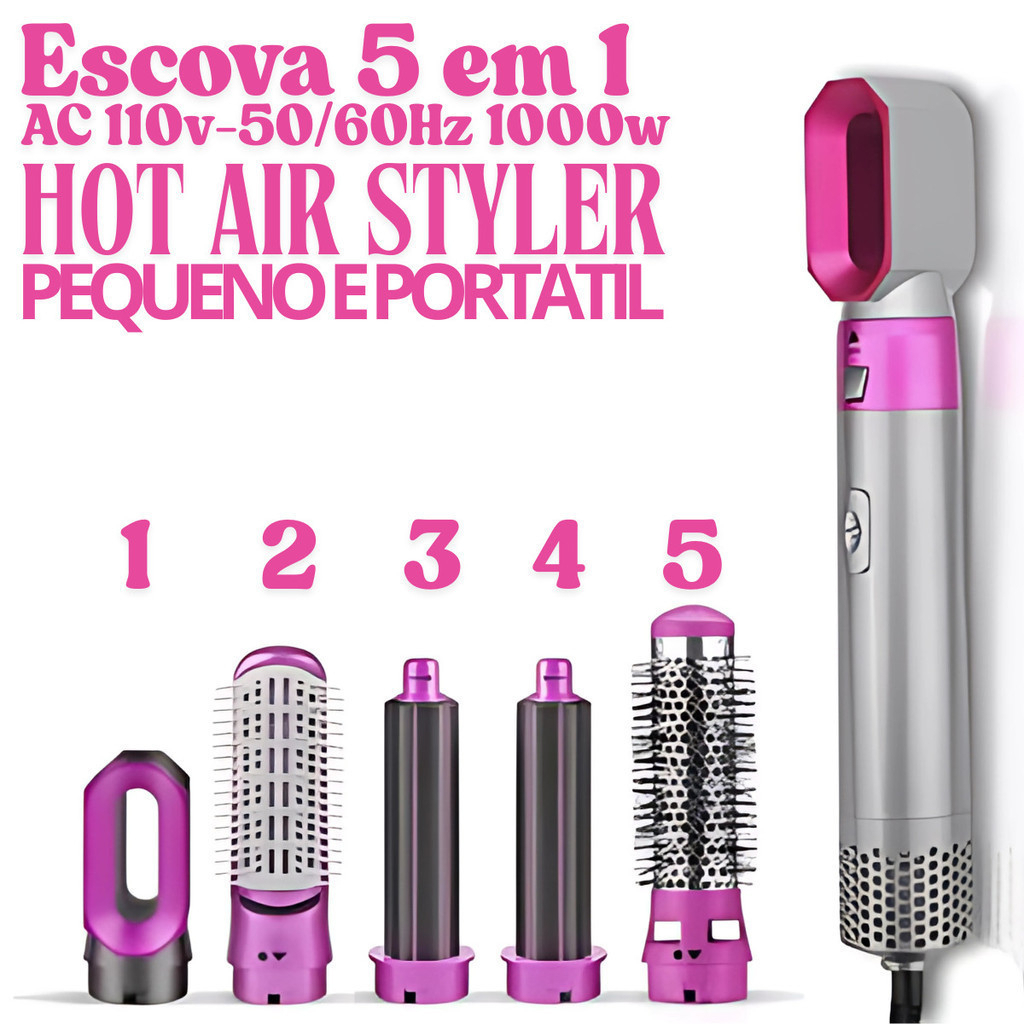 Escova 5 em 1 Secador, Pente, Modelador, Aumenta volume Profissional 110V em Oferta na Shopee