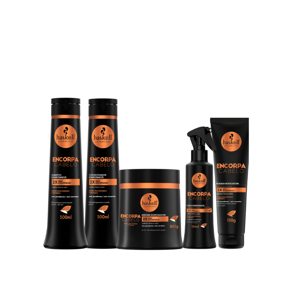 Kit Encorpa Cabelo 500ml Shampoo, Condicionador, Mascara, Fluido e Pomada Haskell