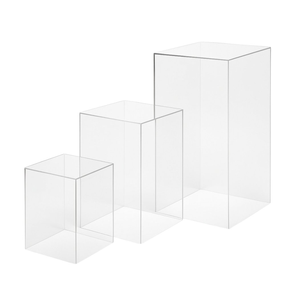 Trio de Cubo Transparente para Festas - Kit Mesa Decoração em Acrílico Cristal 80/60/40 Cm