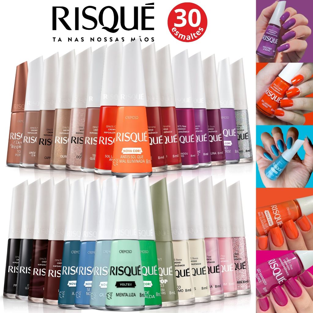 Kit 30 Esmalte Atacado Risque Tons Diversos Coloridos Esmaltes
