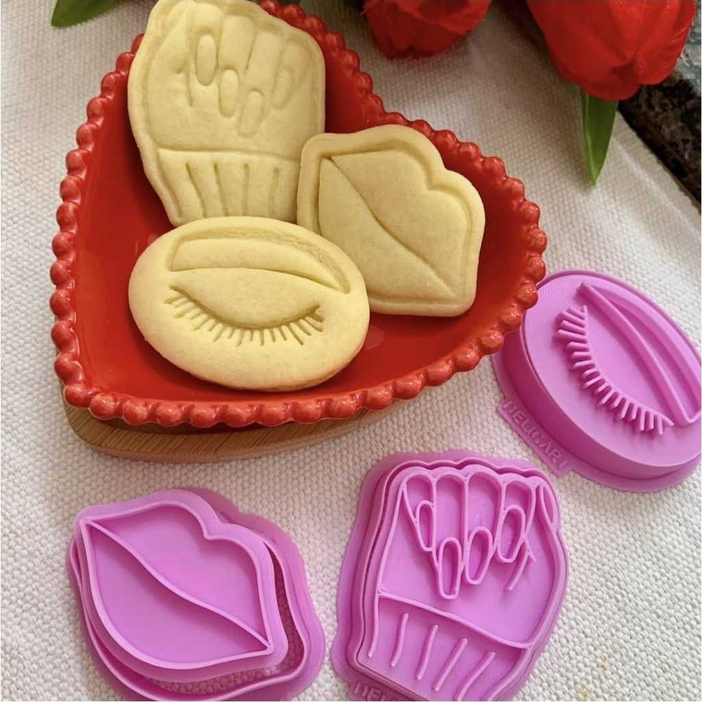 Kit Profissional Beleza Cortador de Biscoito 3D Confeitaria | Cílios, Boca e Unhas |6cm| DeliCArt3D