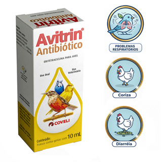 Antibiótico Aves e Pássaros Avitrin 10ml Combate Doenças Respiratórias, Diarreia e Coriza em Oferta na Shopee