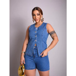 Colete Jeans Feminino Collen 100% Algodão | Estilo e Qualidade Premium Botões Decote Arredondado