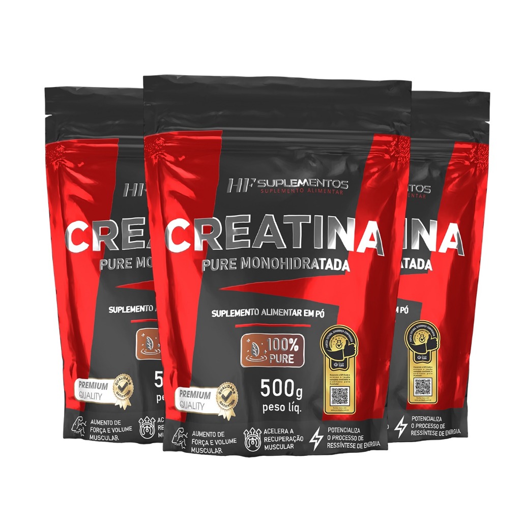 3X CREATINA MONOHIDRATADA 100% PURA 500G HF SUPLEMENTOS