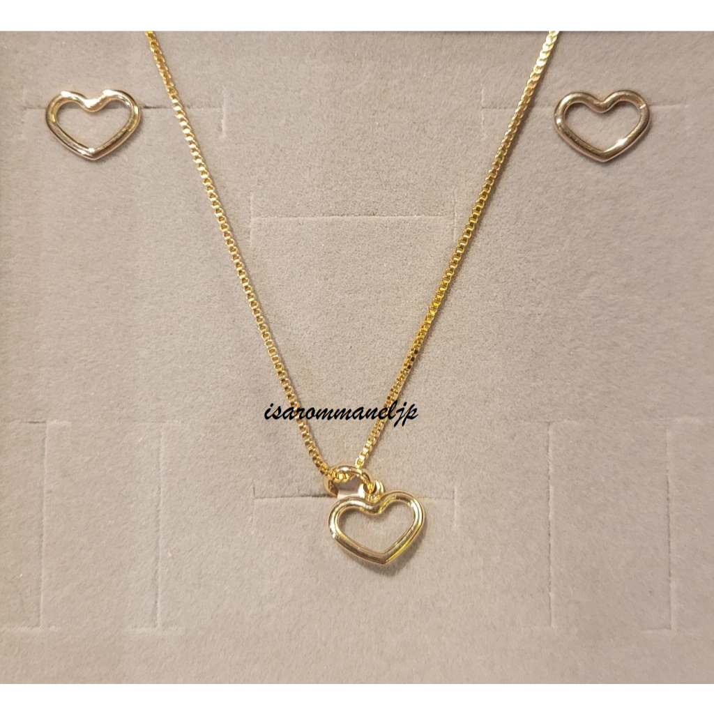 Conjunto Rommanel Colar Fio Veneziana  Pingente e Brincos de Coração Vazado em Oferta na Shopee