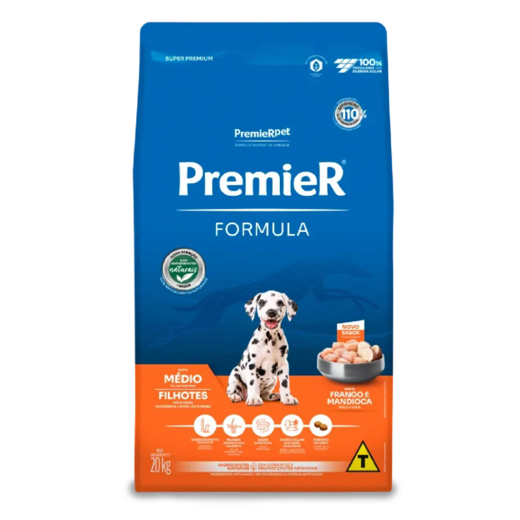 Ração Premier Formula Cães Filhotes Raças Médias Frango 20 kg em Oferta na Shopee