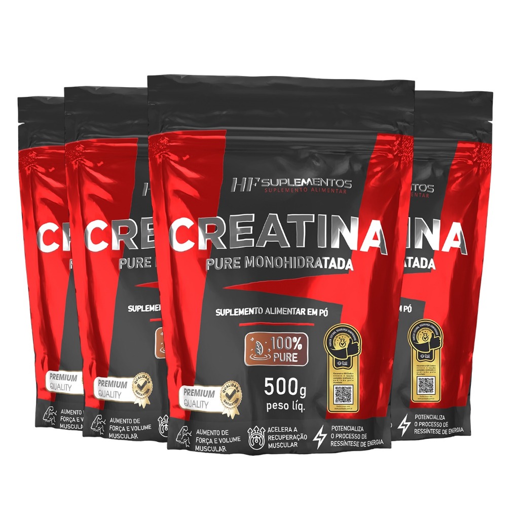 4X CREATINA MONOHIDRATADA 100% PURA 500G HF SUPLEMENTOS