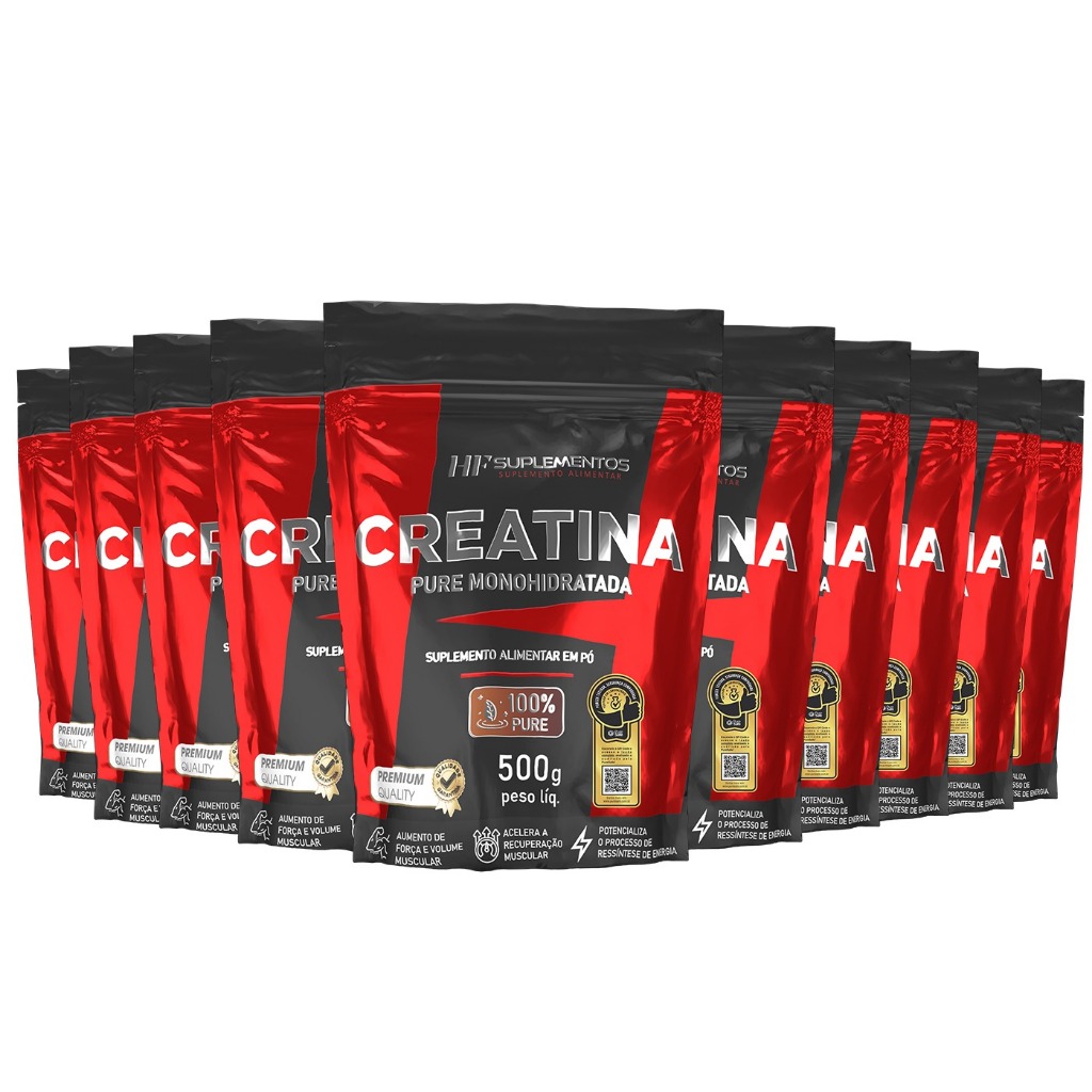 10X CREATINA MONOHIDRATADA 100% PURA 500G HF SUPLEMENTOS
