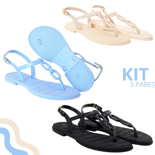 Kit Sandália Feminina Rasteirinha Leve Corrente Confortável em Oferta na Shopee