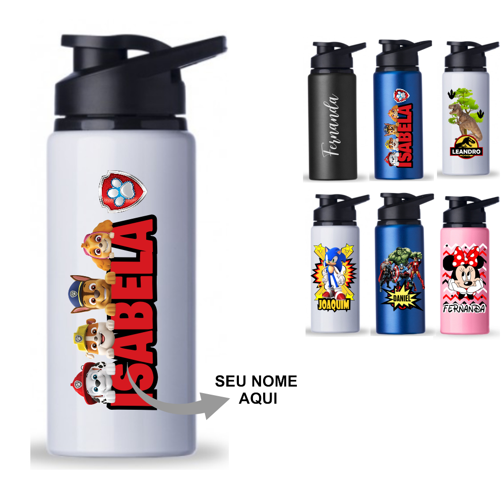 Garrafa Alumínio 600ml Personalizada com Nome Fitness Squeeze De Água  Camping Academia escola trabalho em Oferta na Shopee