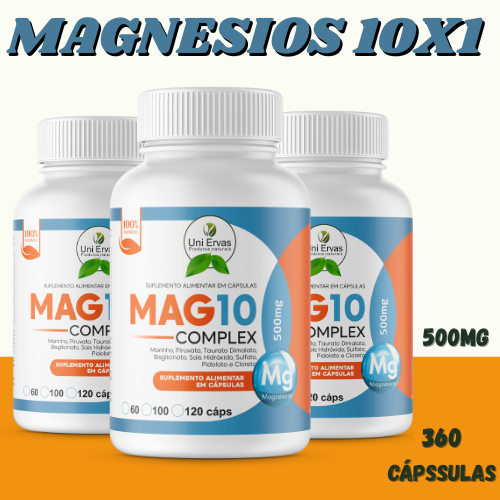 SUPLEMENTO 10 TIPOS DE MAGNESIOS EM 1 SO POTE 120 CAPSULAS 500MG