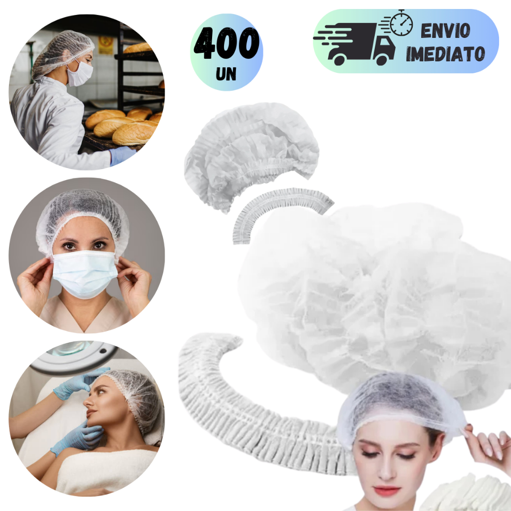 KIT 200 A 400 TOUCAS DE TNT SANFONADA BRANCA COM ELASTICO PARA PARA ESTETICA COZINHA MANICURE HOSPITAL MULTIUSO