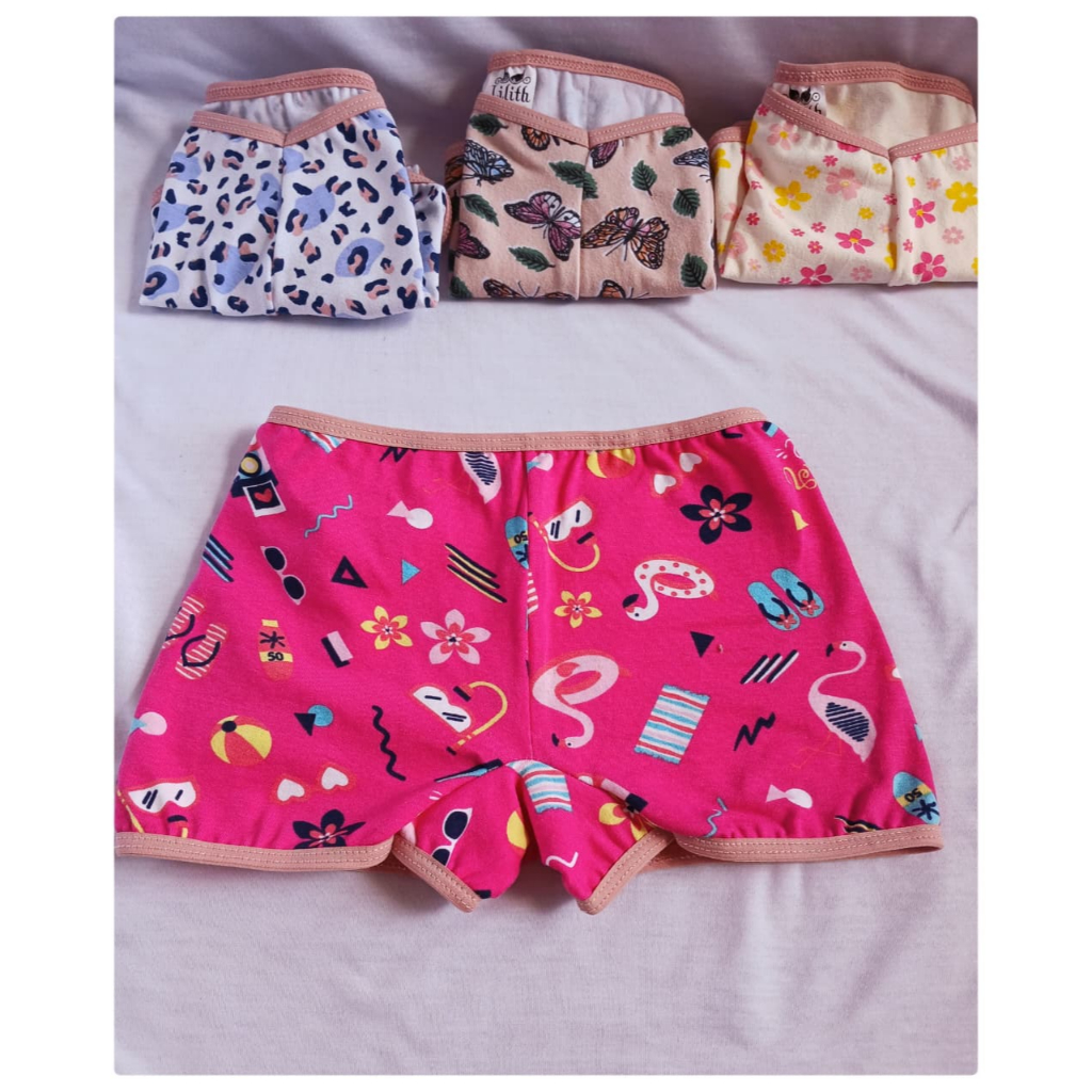 Kit Calcinhas Boxer Infantil Meninas Conforto Delicada Divertida Criança Girls Dormir Estampada Malha Algodão Criança