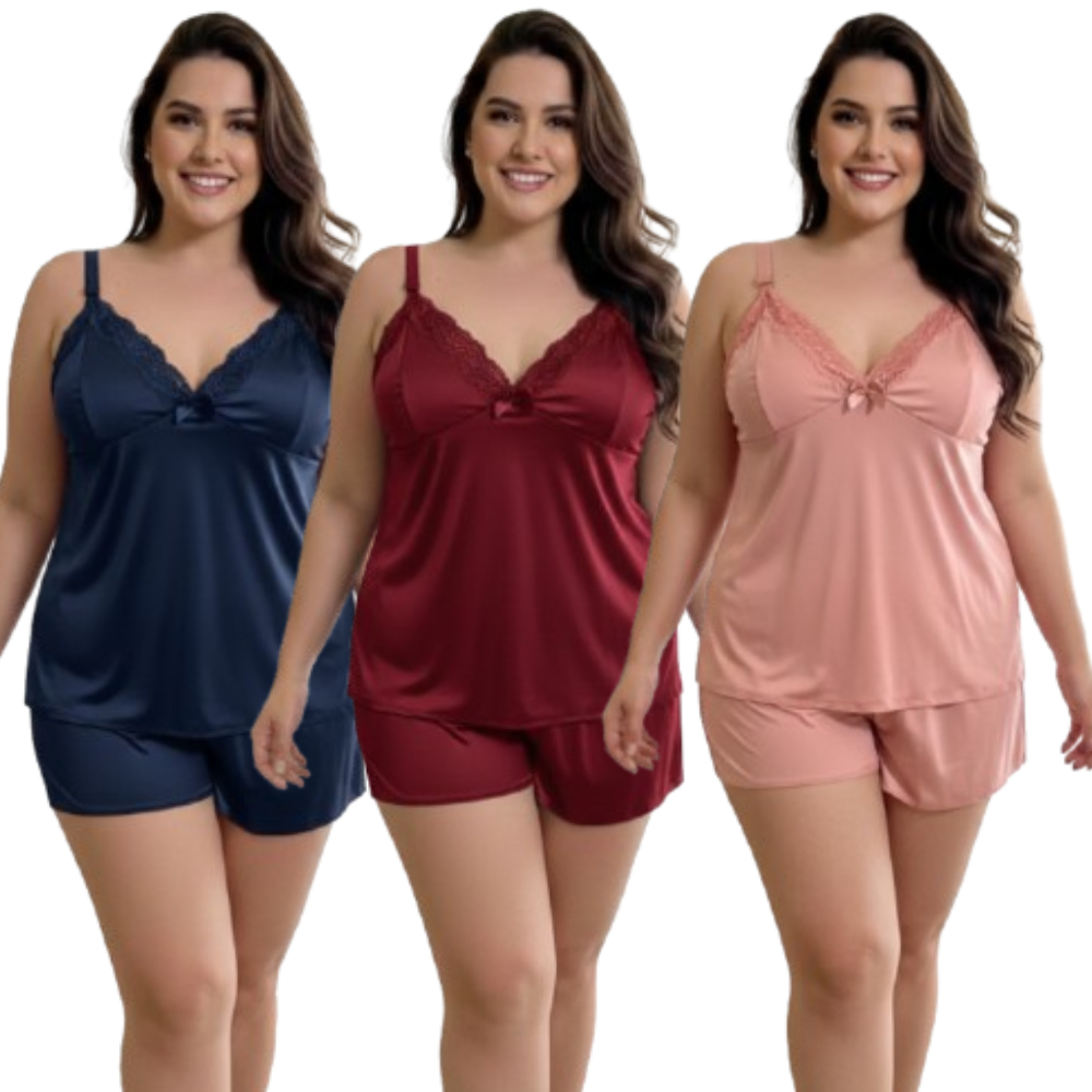 Kit 3 Baby Doll Feminino Amamentação Plus Size Maternidade Lactante Com Click Pós Parto Gestante