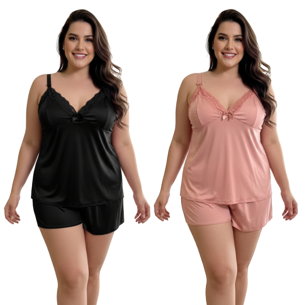 Kit 2 Baby Doll Plus Size Feminino Amamentação Com Click Gestante Pós Parto Lactante Maternidade