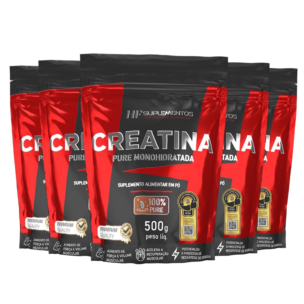 5X CREATINA MONOHIDRATADA 100% PURA 500G HF SUPLEMENTOS