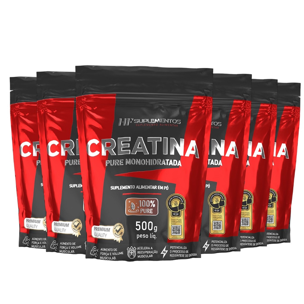 6X CREATINA MONOHIDRATADA 100% PURA 500G HF SUPLEMENTOS