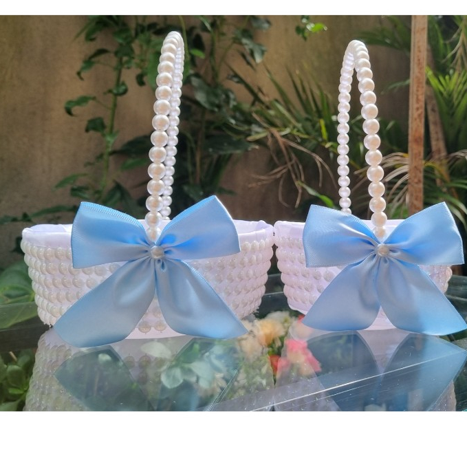 Cesta para florista e cesta porta aliança com perolas casamento laço branco azul rosa rose vermelho marsala
