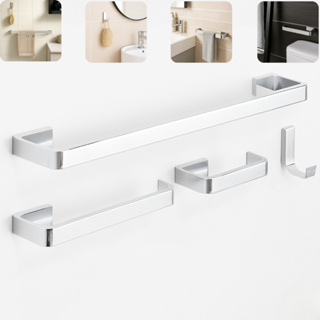 Kit Acessórios Para Banheiro 04 Peças Inox Quadrado Conjunto Completo Cromado Luxo em Oferta na Shopee